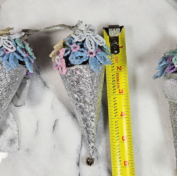 Vintage Hand Beaded Avon Ice Cream Cone Christmas Tree Ornament Set 3 - Picture 5 of 6